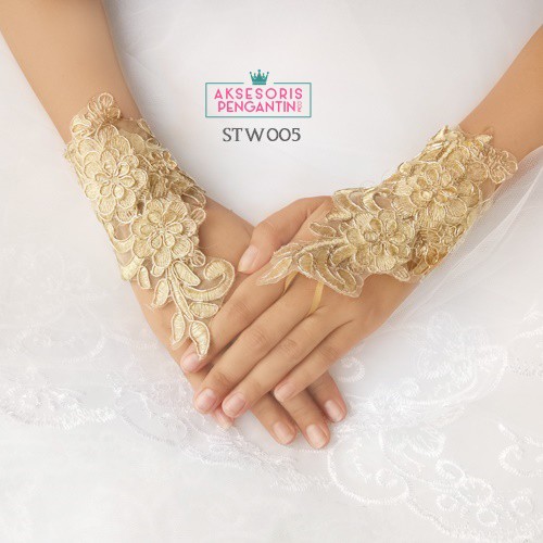 [READY STOCK] SARUNG TANGAN LACE PESTA WEDDING GLOVES AKSESORIS BRIDAL GOLD STW005