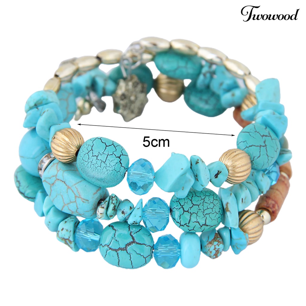 Twowood Women Bracelet Beads Vintage Style Turquoise Faux Crystal Student Bracelet for Daily Wear