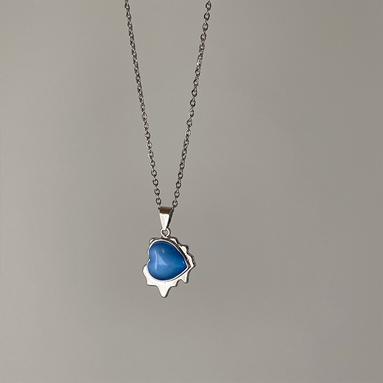 Blue Opal Love Pendant Necklace Accessories Simple Personality Temperament Chain