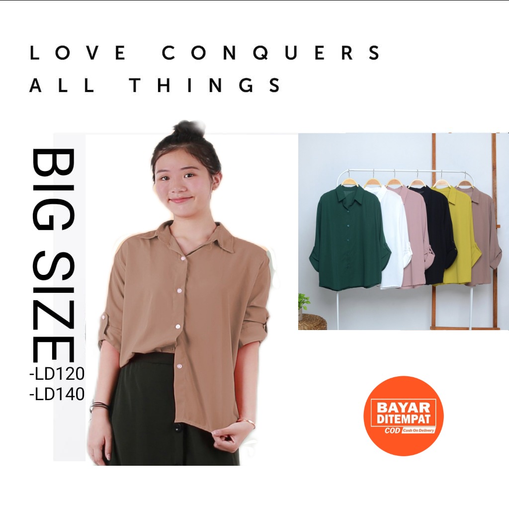 KEMEJA MONALISA POLOS JUMBO LD 120 140 XXL 4XL LD 140 LENGAN SAKODER