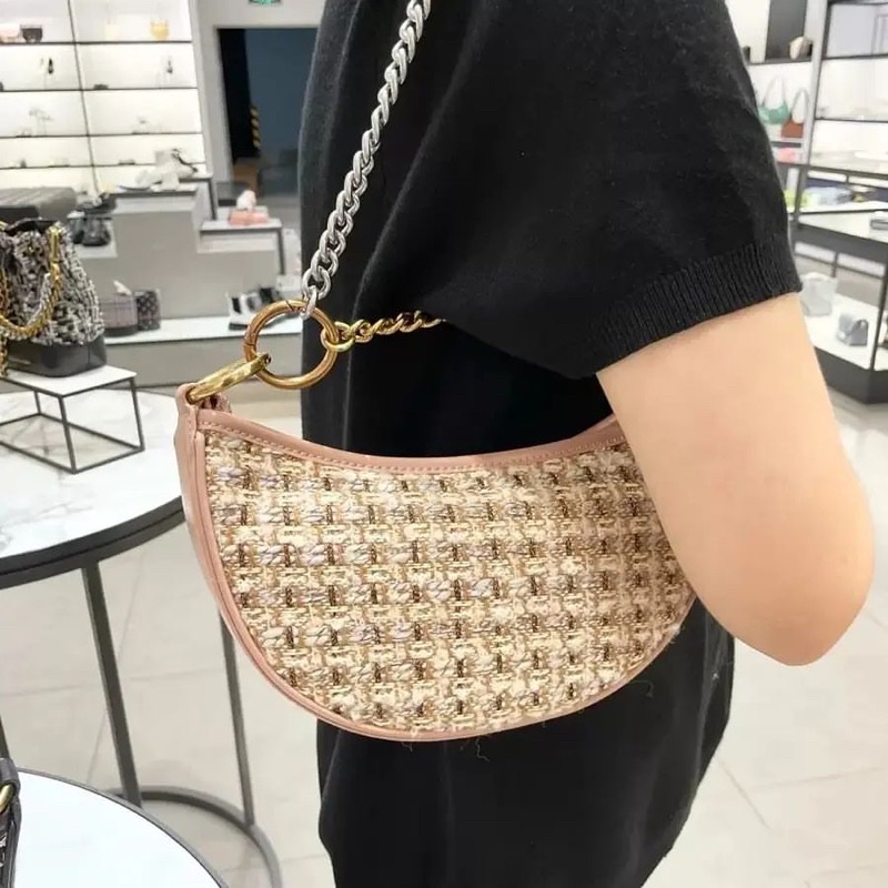 Tweed Crescent Crossbody Bag