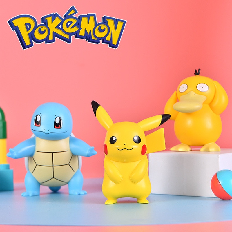 Genuine Edition Pokemon Action Figure Original Pikachu Bulbasaur Charmander Psyduck Model Anime Mainan Boneka Collections Hadiah