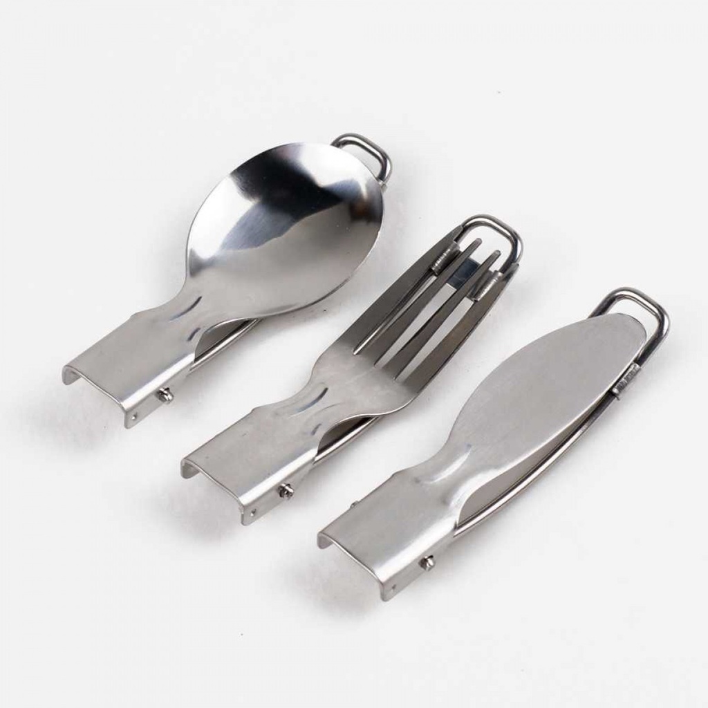 Alat Makan Outdoor Camping Sendok Garpu Pisau Lipat Portabel Stainless