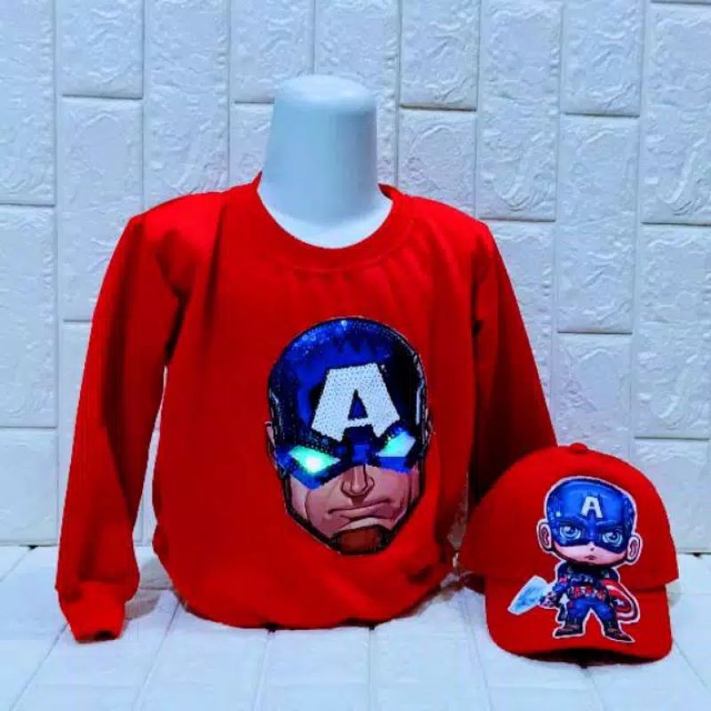 SWEATER ANAK LED KARAKTER SUPERHERO + TOPI LED / SWEATER ANAK LAKI / SWEATER ANAK TERMURAH