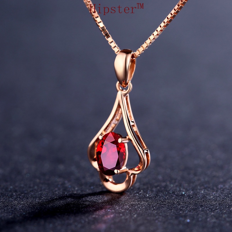 New Colored Gems Pendant Vintage Temperament Rose Gold Necklace