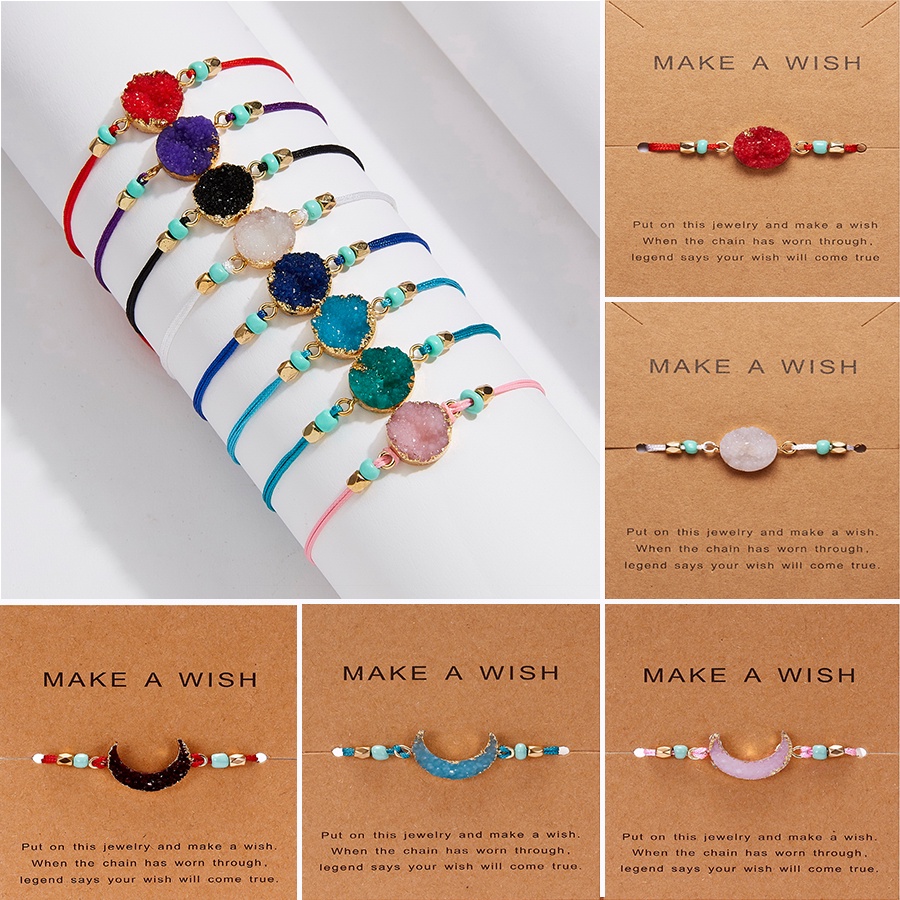 Fashion Natural Stone Resin Crescent Moon Hand-woven Paper Card Bracelet Lovers Jewelry Gift Accessories