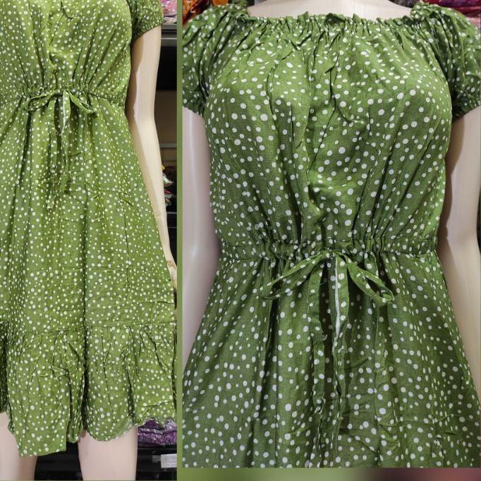 ♖ daster bali sabrina serut pinggang rok ruffle pendek ❈