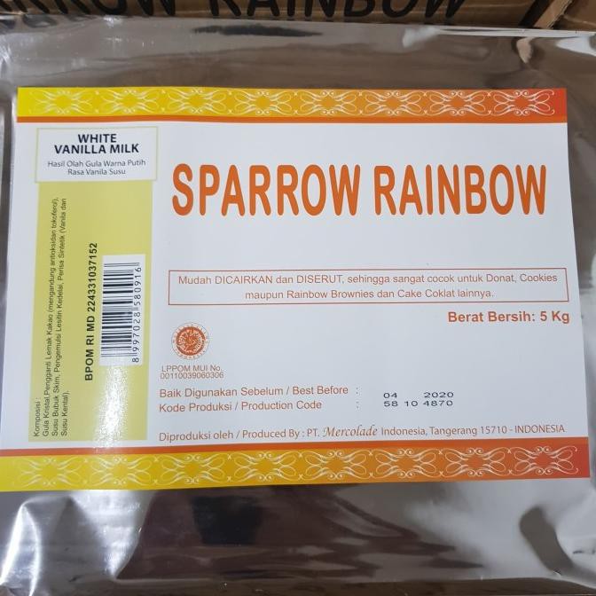 

Jual Coklat Mercolade Sparrow White / Vanilla Milk 5Kg Rainbow Putih Coklat