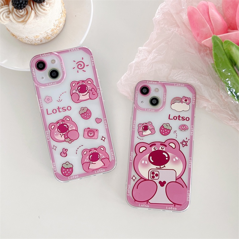 Casing Soft Case Transparan Motif strawberry Bear Anti Jatuh Untuk iPhone 13 / 12 Pro MAX / 11 / X / XR / XS MAX / 7 / 8 Plus