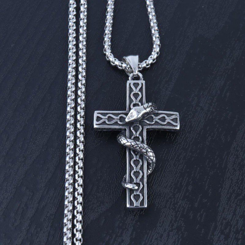Punk Snake Cross Pendant Chain Necklace For Men Male Goth Jewelry Gift|Pendant Necklaces