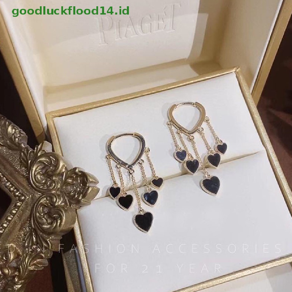 Anting Rumbai Gantung Bentuk Hati Warna Hitam Untuk Wanita