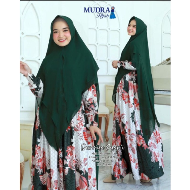 GAMIS SYARI DURIYYA, CANTIK DAN ANGGUN ORIGINAL MUDRA HIJAB, MAXMARA MOTIF BUNGA, + KHIMAR CERUTY