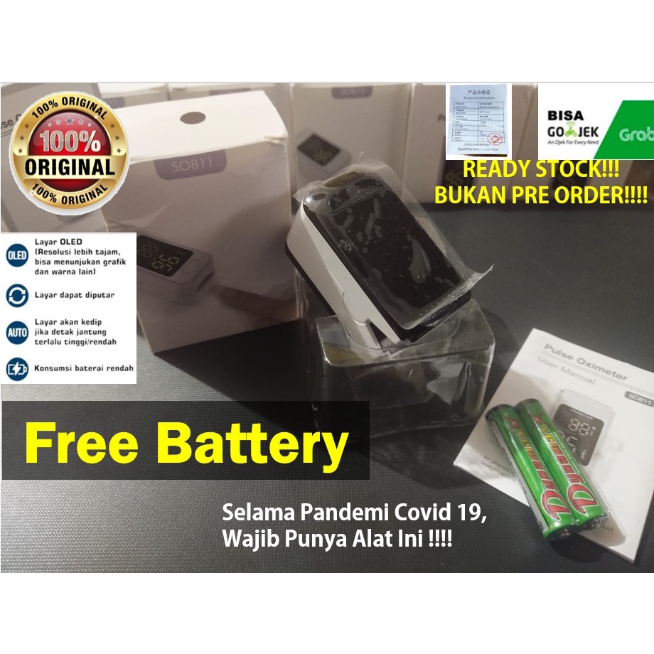 fingertip pulse oximeter oksimeter spo2 oksigen Oxymeter Oxymetri oximetri + Free Baterai
