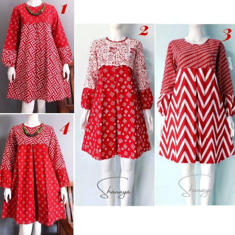 Shanaya Batik Tunik Seling Garutan Merah Cap Batik Solo Atasan Batik Modern [Akk31au22ᶜ]