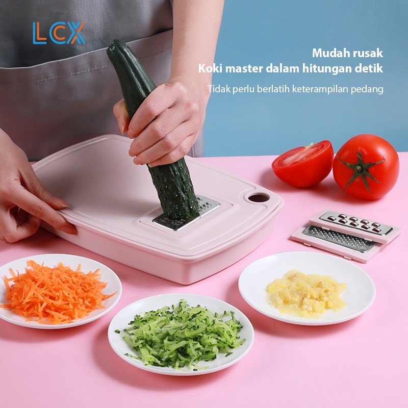 LCX Pisau Set Talenan Lipat Multifungsi 7In1 Multifungsi Pengiris Parutan Chopper Kitchen Serbaguna