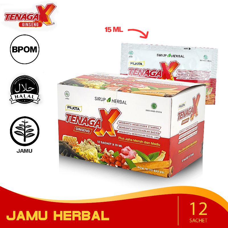 

PILKITA Sirup Herbal Pegal Linu 12 Sachet 15ml Tenaga X Ginseng BPOM Halal Meredakan Pegal Linu