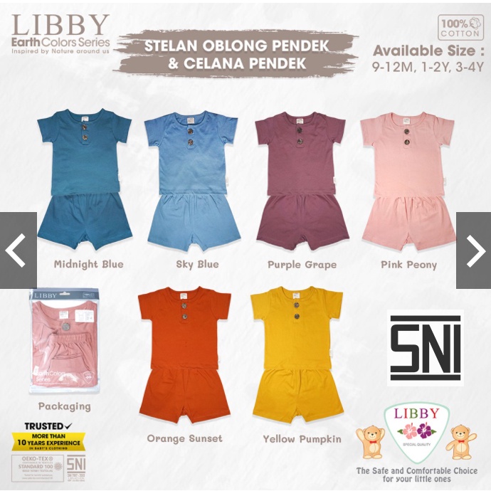 Setelan Baju Bayi Piyama Bayi OBLONG Pendek LIBBY EARTH SERIES 2 SNI 1-4 Tahun LB02