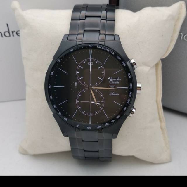 Jam tangan pria Alexandre Christie AC 6467 Black tombol silver Original