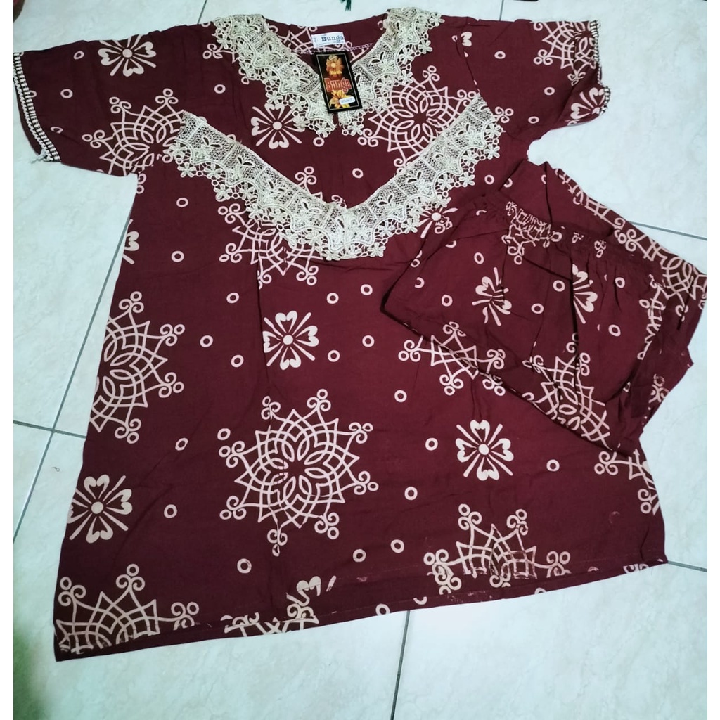 ONE SET ARAB WANITA DEWASA/RENDA SETELAN CELANA PANJANG & BAJU LENGAN PENDEK RENDA/SETELAN BUSUI LD 