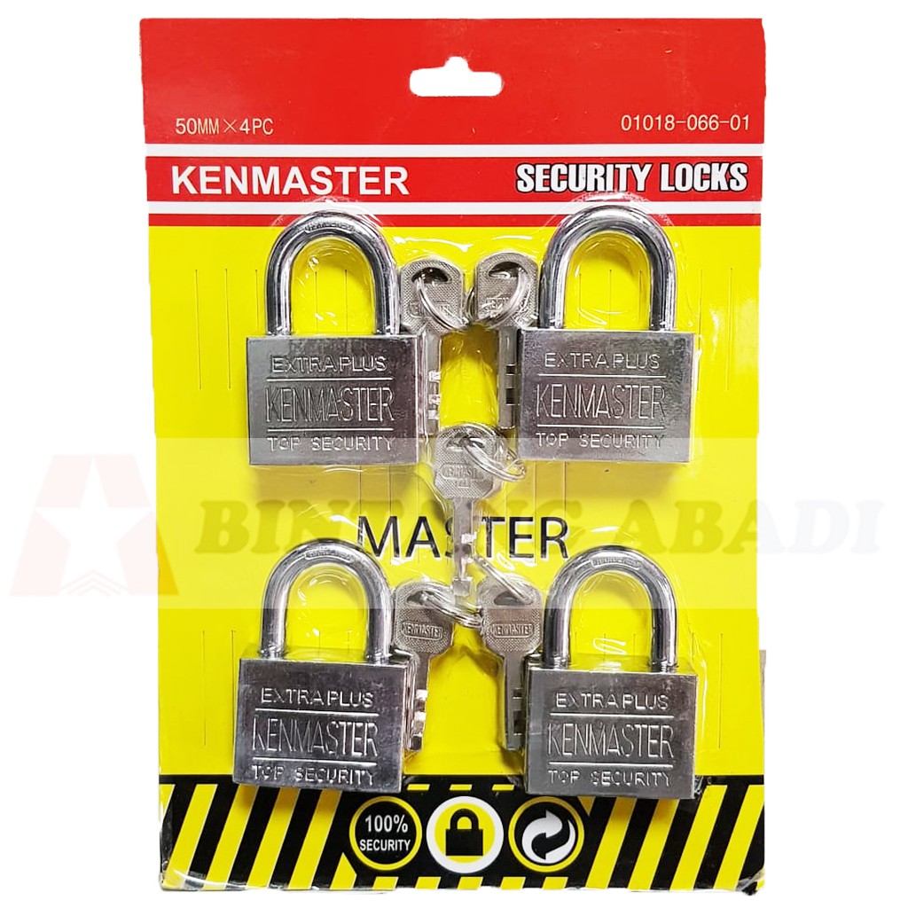 Kenmaster Kunci Gembok Master Key 50 mm Pendek Set 4 Pcs Padlock Klotok Chrome 01018-066-01