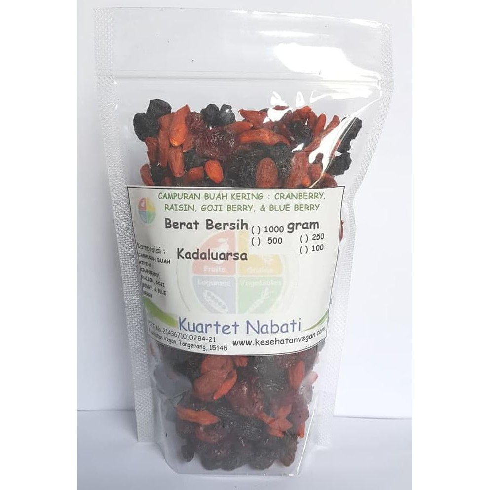 

GRATIS ! Campuran Buah Kering Cranberry, Raisin, Goji Berry, & Blue Berry 250 g