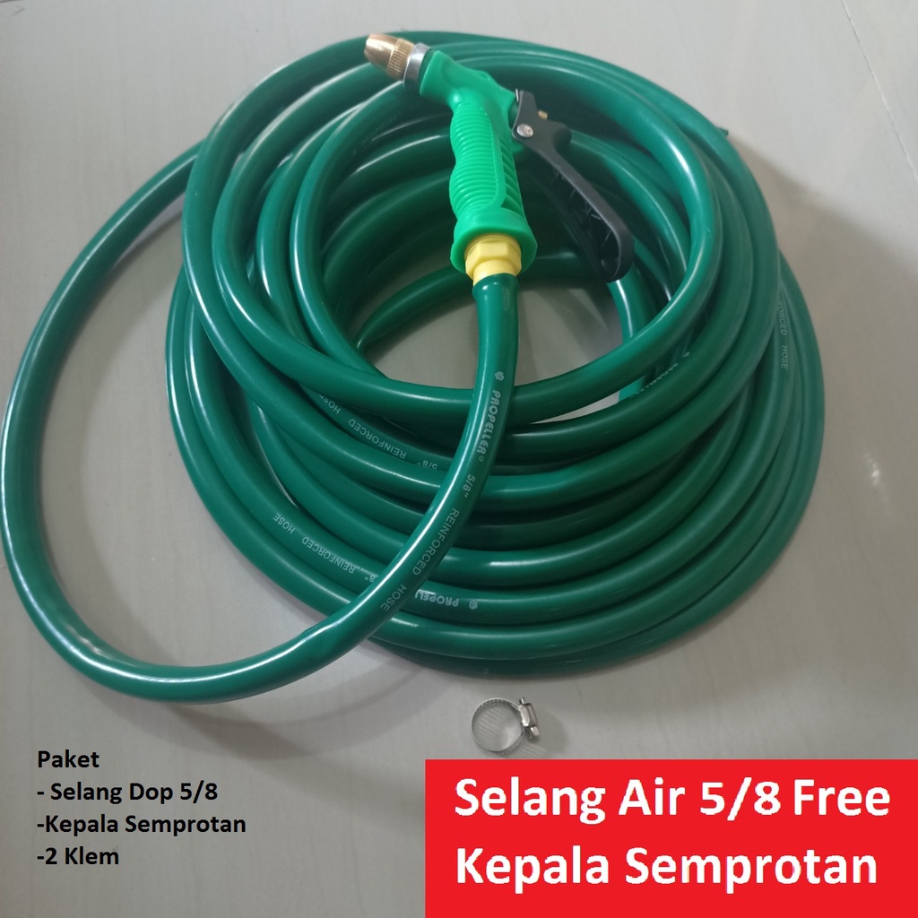 Paket Selang Air 5/8- Selang Air Dop Ukuran 5/8 Plus Kepala Selang Semprotan Air Kepala Kuningan - Selang Cuci Motor Siram Tanaman Free Kepal Semprotan