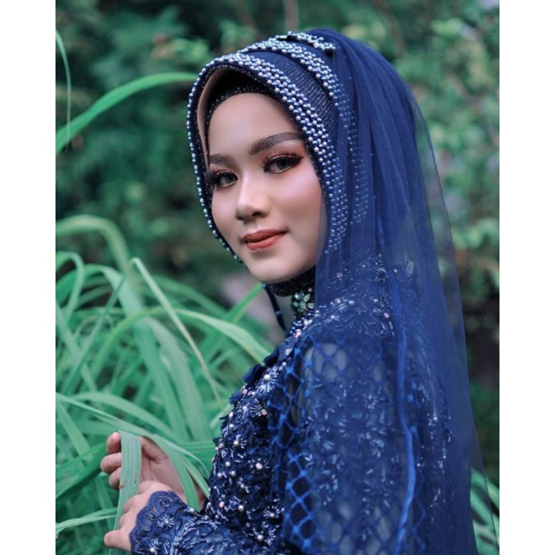 Slayer Pengantin Mutiara Bondu Full Payet Mutiara Veil Pengantin Hijab Mutiara Panjang Premium Murah