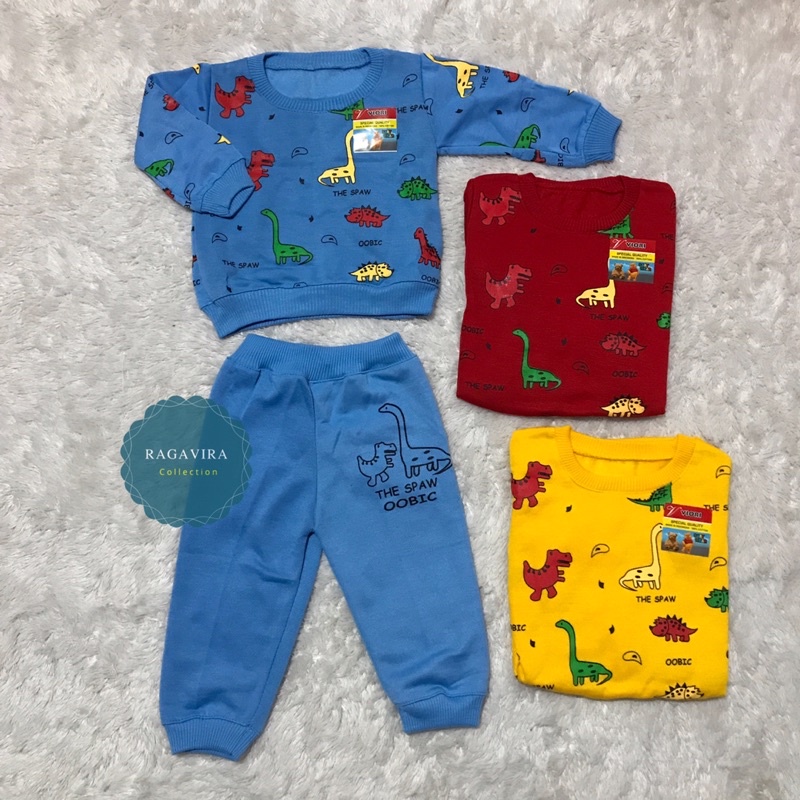 setelan sweater anak laki-laki lengan panjang 3-18 bulan motif dino