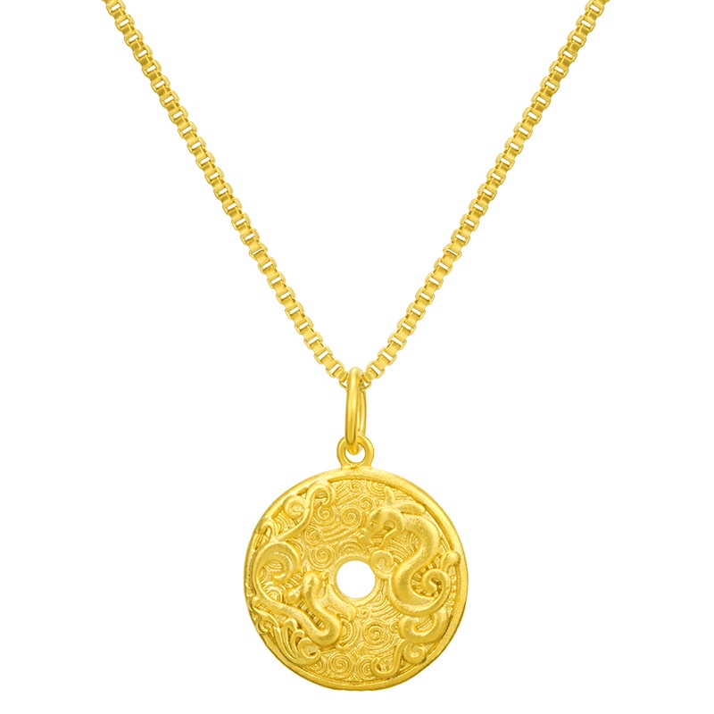 Kalung Liontin 3D Gold plated Emas Asli Kadar 375 Desain Naga Phoenix Chengxiang Untuk Pria Dan Wanita