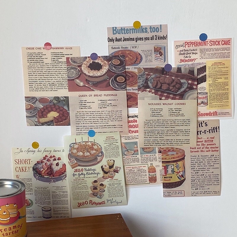 

10 lembar Poster Cake Recipe Wall Decor Vintage retro paper kertas Dekorasi hiasan dinding resep kue dessert preppy aesthetic bullet junk journaling scrapbook resep kue cookies bread brownies recipe