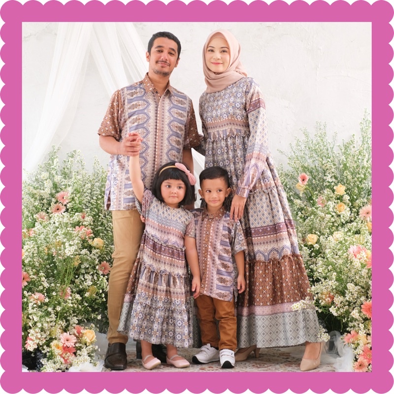 Ounadoutfit ZAUHARA anak outfit lebaran premium satin printing motif dress anak koko anak / baju pesta anak / pakaian couple anak / dress anak motif / kemeja anak premium