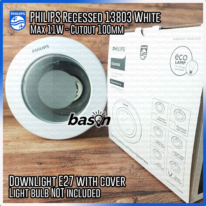 PHILIPS DOWNLIGHT 13803 Glass Recessed White | Rumah Lampu E27 100mm dengan Kaca