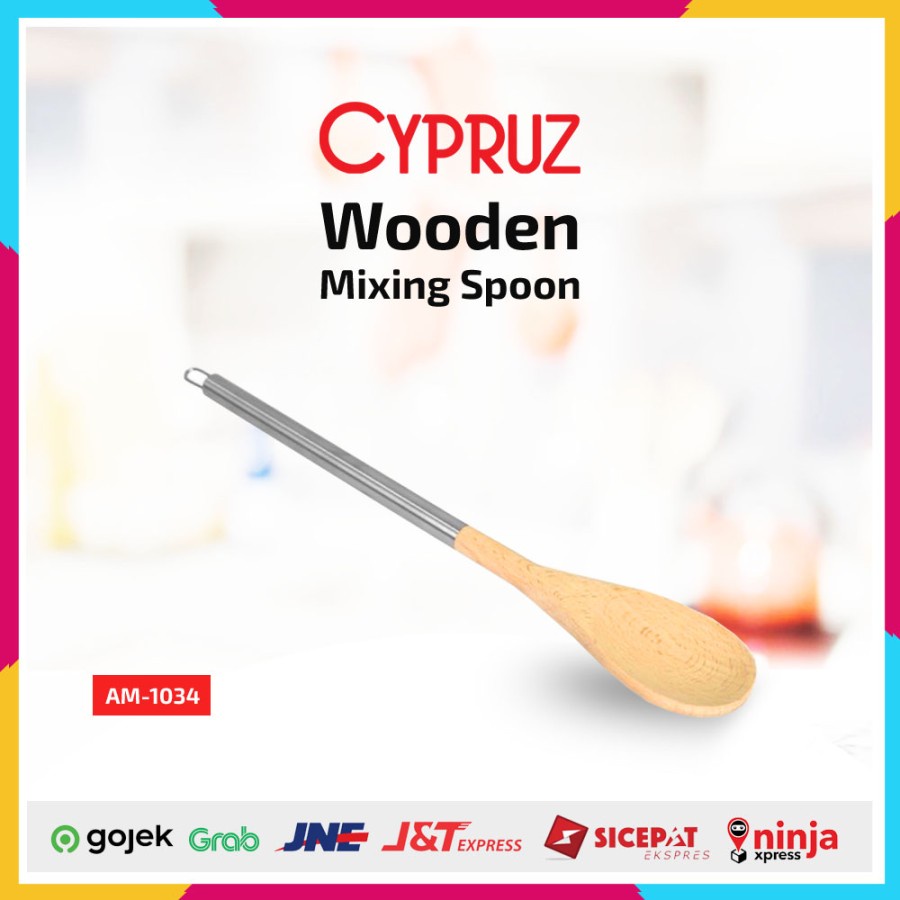 Spatula Cypruz AM-1034 Mixing Spoon 36 cm Sutil Kayu Gagang Stainless