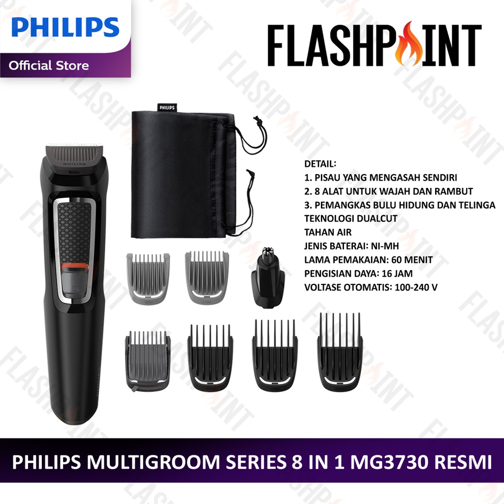 (BISA COD) PHILIPS PENCUKUR SHAVER MULTIGROOM MG 3730 SERIES 8 IN 1 HITAM MG3730 CUKURAN ELECTRIC CHARGE CAS OTOMATIS