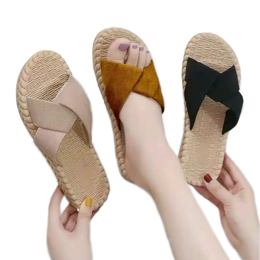 Sandal Wanita Suede Matress New Sendal Etnik FLip FLop Cewek Anyam Press-1