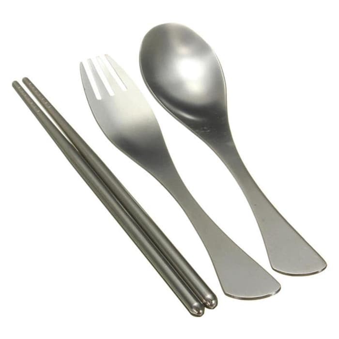 【GOGOMART】Set Perlengkapan Makan Sendok Garpu Sumpit Stainless Steel With Pouch