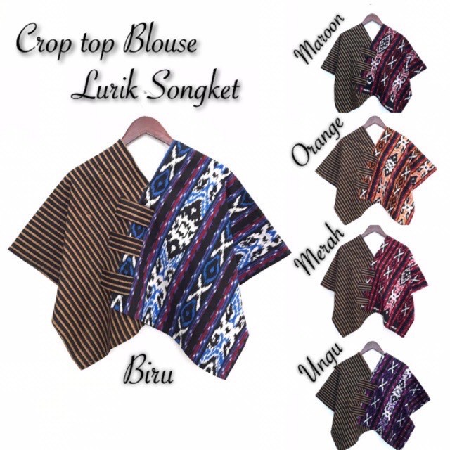 Crop Top Blouse Lurik Songket Batik Atasan Cantik Pastel Kerja Kantor Seragaman Casual Pesta Modern