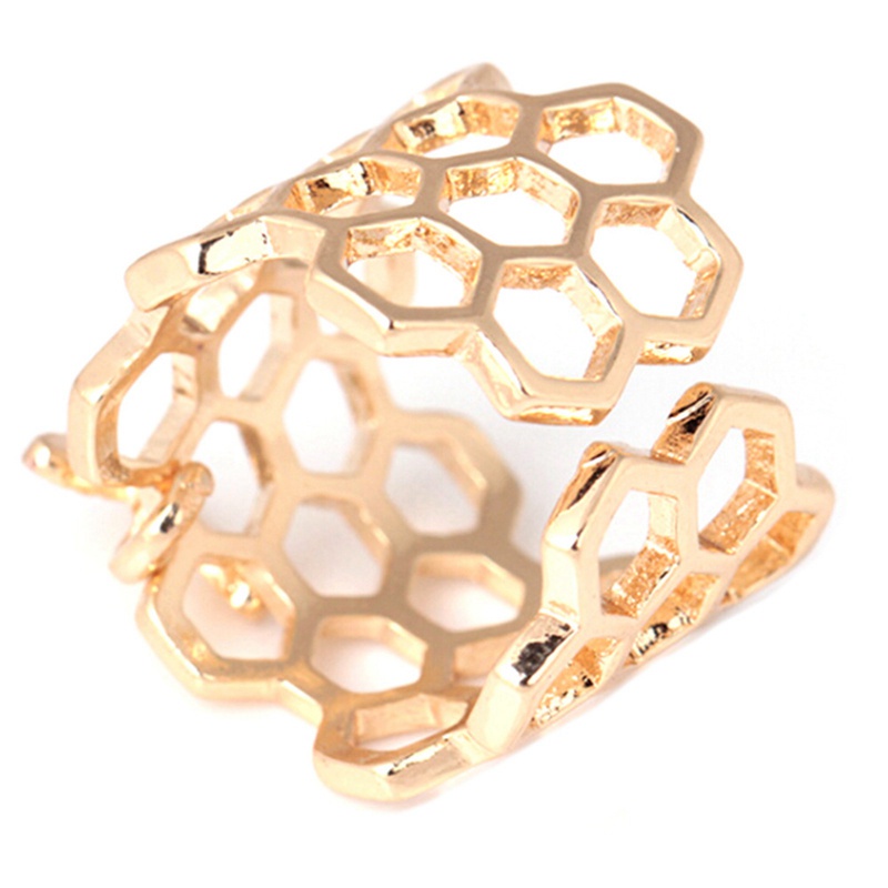 Fancyqube Cincin Bentuk Sarang Lebah Heksagonal Geometris Model Hollow Untuk Pesta