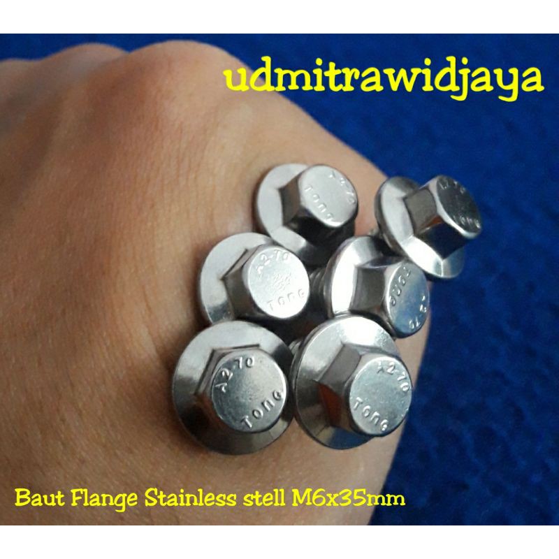 Baut Flange stainless stell 6mm panjang 35mm baud ring bibir baut topi kunci 10 kunci 8 flange bolt