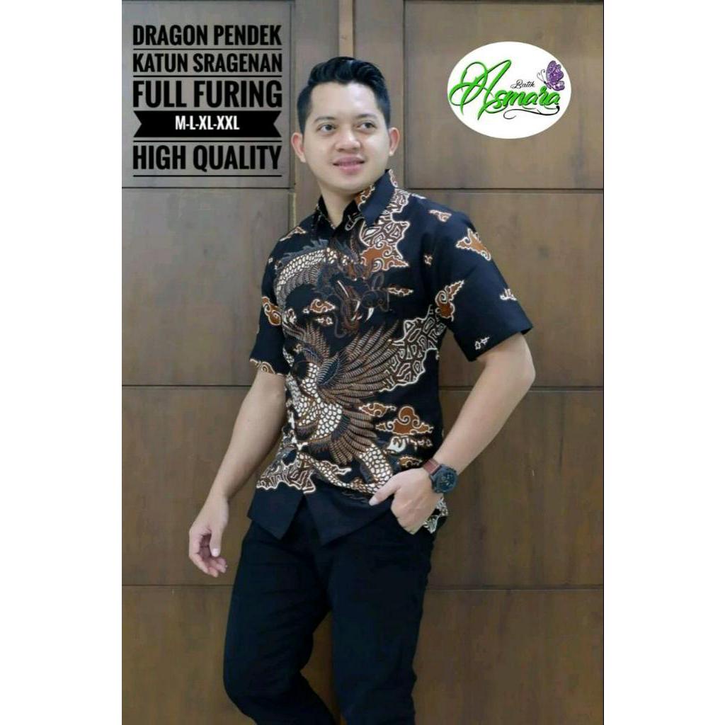 Kemeja Batik Lengan Pendek Motif Naga Batik Pendek Lapis Furing DRAGON PENDEK Batik Pendek Terbaru