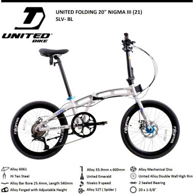Sepeda Lipat 20 inch United NIGMA III Alloy 9 speed 20" 3 Tiga