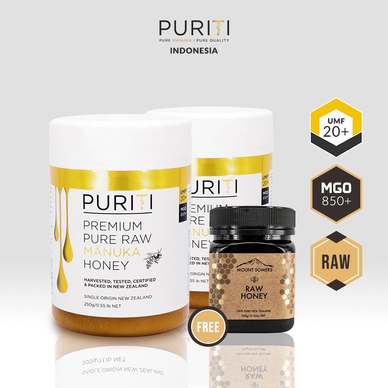

Puriti Manuka Honey UMF 20+(250 gr) Buy 2 get 1 Mount Somers Raw Honey