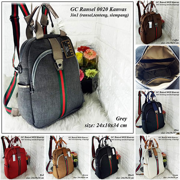 GRATIS ONGKIR TAS RANSEL WANITA IMPORT BRANDED GC GUCCI KANVAS BACKPACK AA053