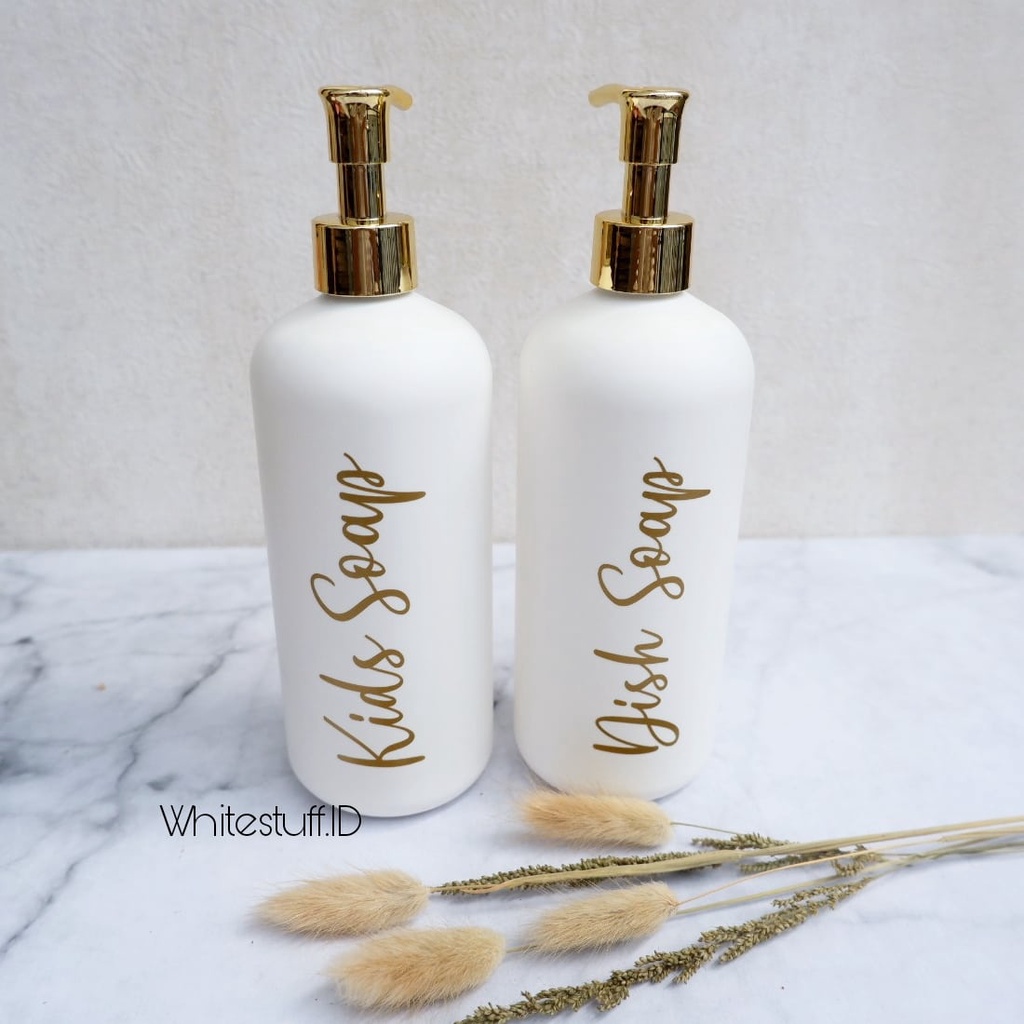 WHT-500 Botol Sabun Cair Pump Putih Doff Gold Aesthetic 500ml Luxury Estetik Free Label - Gold Collection