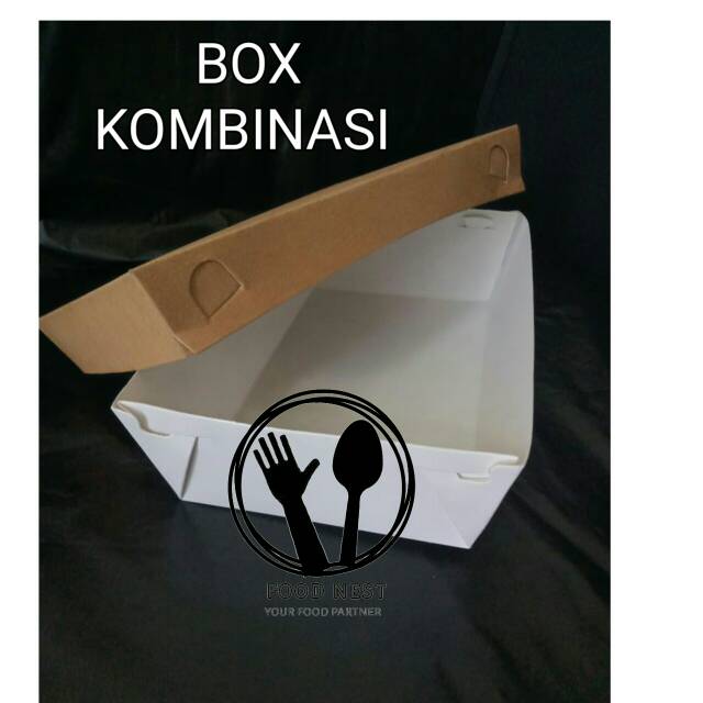 LUNCH BOX KOMBINASI FOODGRADE MEDIUM KEMASAN MAKANAN KEKINIAN KARDUS MAKAN NASI TUTUP PISAH KRAFT