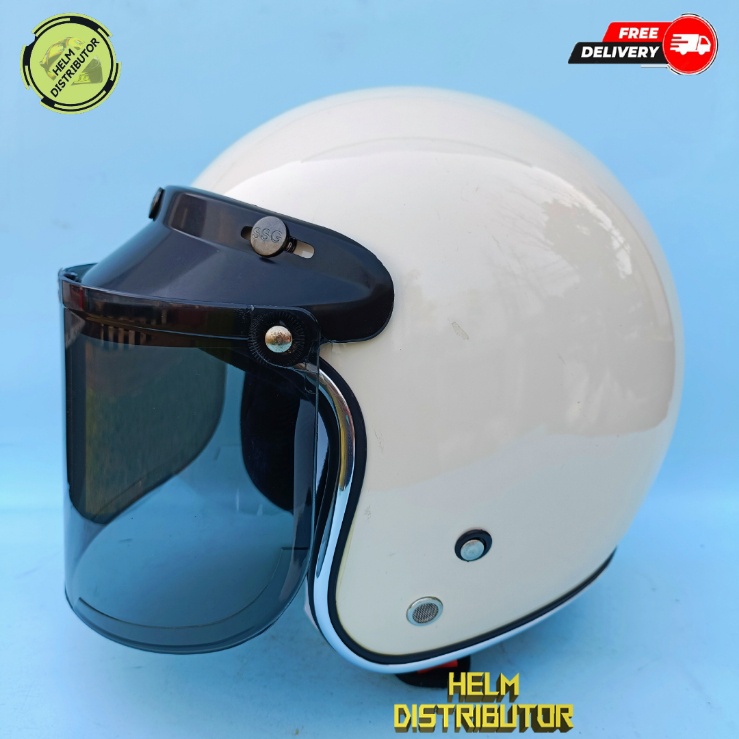 HELM BOGO DEWASA KACA DATAR, HITAM DAN BENING, LIS CHROME,KUALITAS PREMIUM UNTUK PRIA DAN WANITA COD