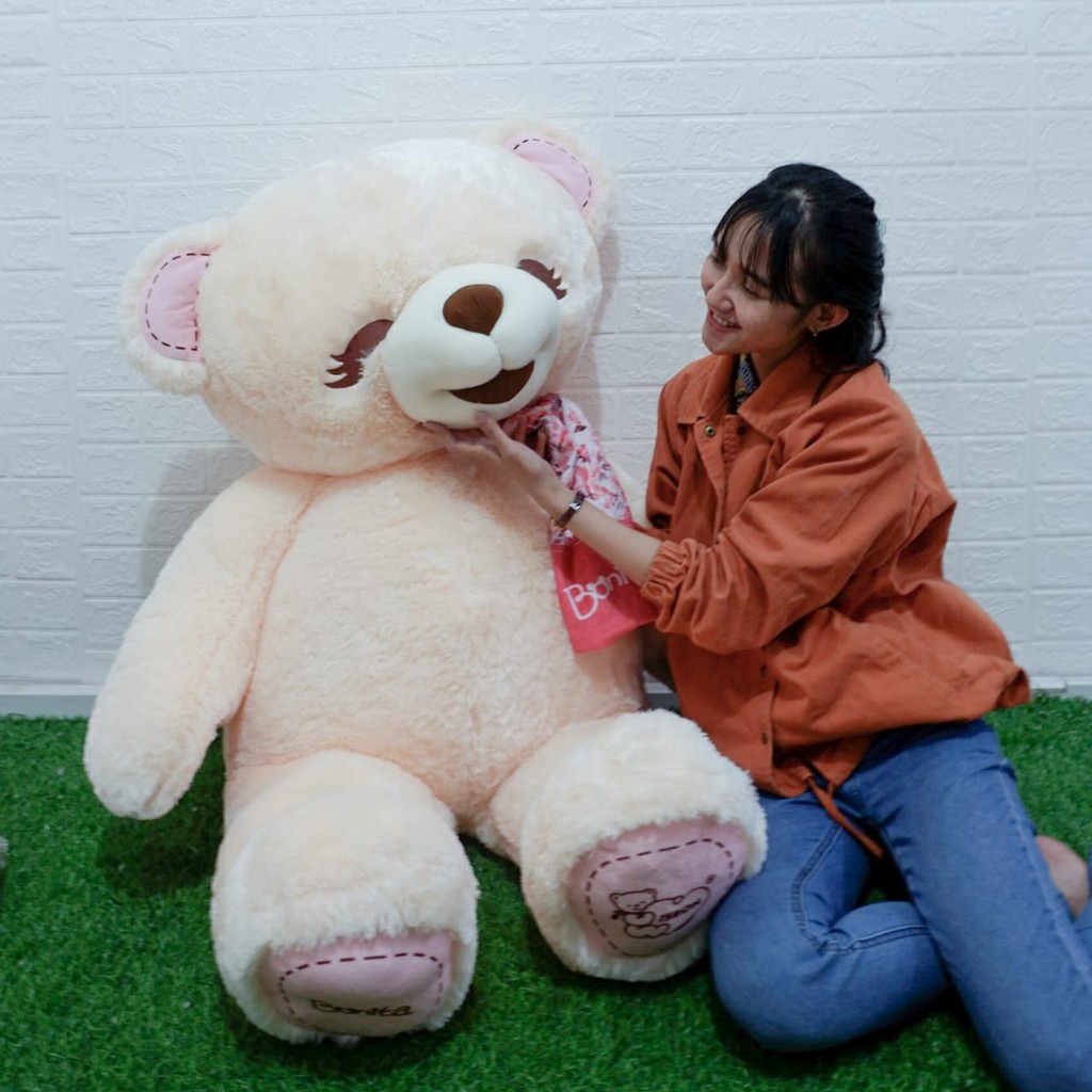 Boneka Beruang Jumbo teddy bear Super Besar STD Bonita Cream dengan syal pita cantik manusia 1.2 meter 1.2m premium anti rontok bisa di cuci