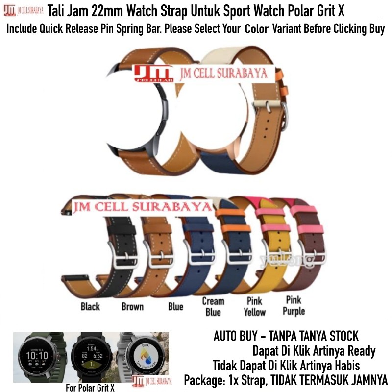 Tali Jam 22mm Watch Strap Polar Grit X / Pro / Titan - Fashion Leather Kulit