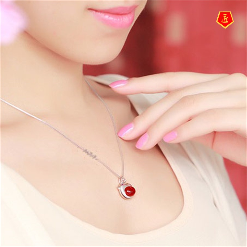 [Ready Stock]Red Agate Auspicious Rooster Necklace Fashion Simple