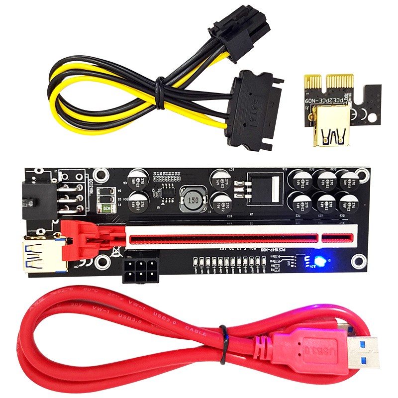 PCIE RISER 6pin 1x to 16x VERSI 11 PRO 011 10 Kapasitor 12 LED Lights